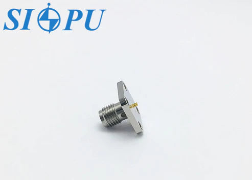 SMA Female RF Connector, 4-Hole Flange, PCB Microstrip Mount, Size 1.3× 0.5× 1.5 Cm, up to 18 GHz