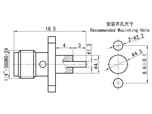 SMA Female RF Coaxial Connector – Microstrip Type, Dual-Hole Flange, Blue Mount, up to 18 GHz
