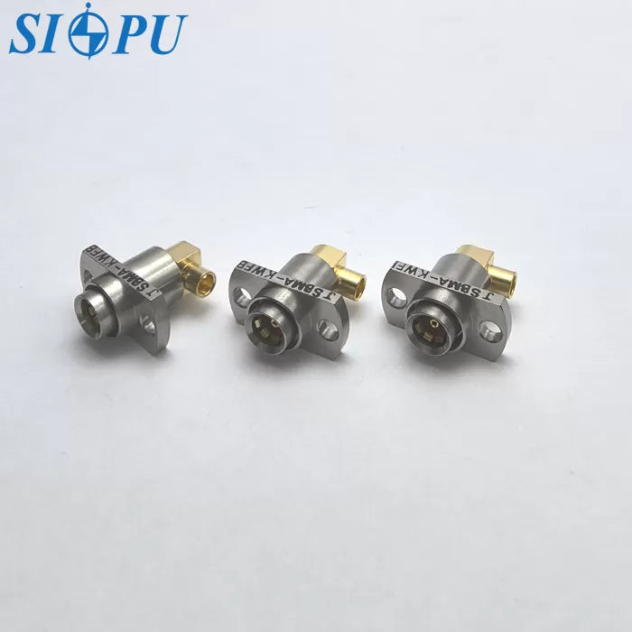SBMA female coax connector – Right-Angle,flange design, Compatible with 2# Semi-Flexible or Semi-Rigid Cable