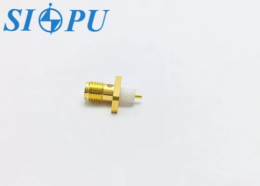 SMA Female RF Coaxial Connector – Microstrip Type, Dual-Hole Flange, Blue Mount, up to 18 GHz