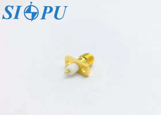 SMA Female RF Coaxial Connector – Microstrip Type, Dual-Hole Flange, Blue Mount, up to 18 GHz