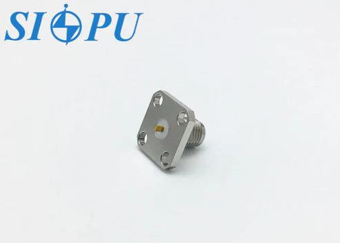 SMA Female RF Connector, 4-Hole Flange, PCB Microstrip Mount, Size 1.3× 0.5× 1.5 Cm, up to 18 GHz