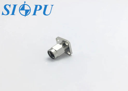 SMA Male RF Coaxial Connector with Flange Mount, Stainless Steel, for Microstrip Applications, up to 18 GHz