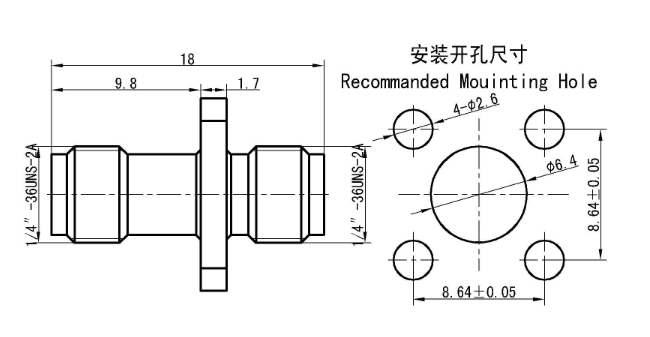 2.92mm Female to Female RF Coaxial Adapter – Flange Mount