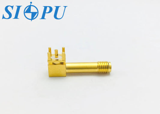 SMA Female RF Connector, Right Angle, PCB Mount Microstrip, Solder Type