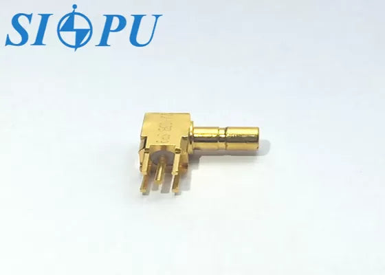 SSMB Male RF Coaxial Connector – Right-Angle, Brass Body, PCB Solder Mount