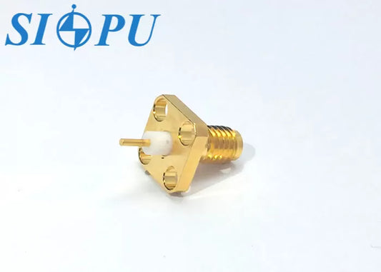 SSMA Female RF Coaxial Connector – Brass Body, Four-Hole Flange Mount